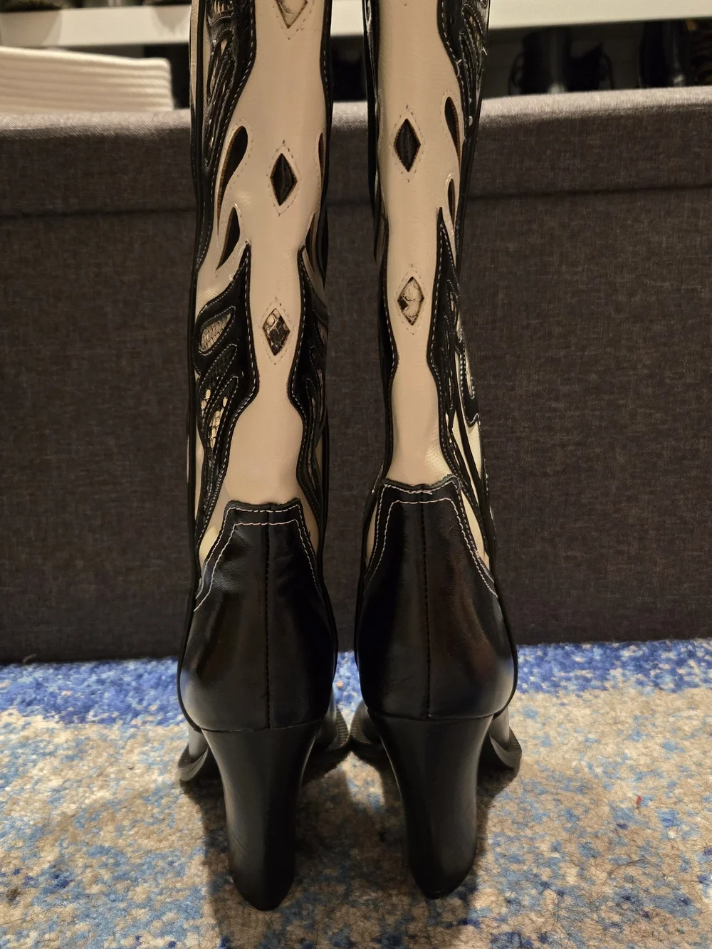Steve Madden Kaz Black and Cream Western Tall Boots